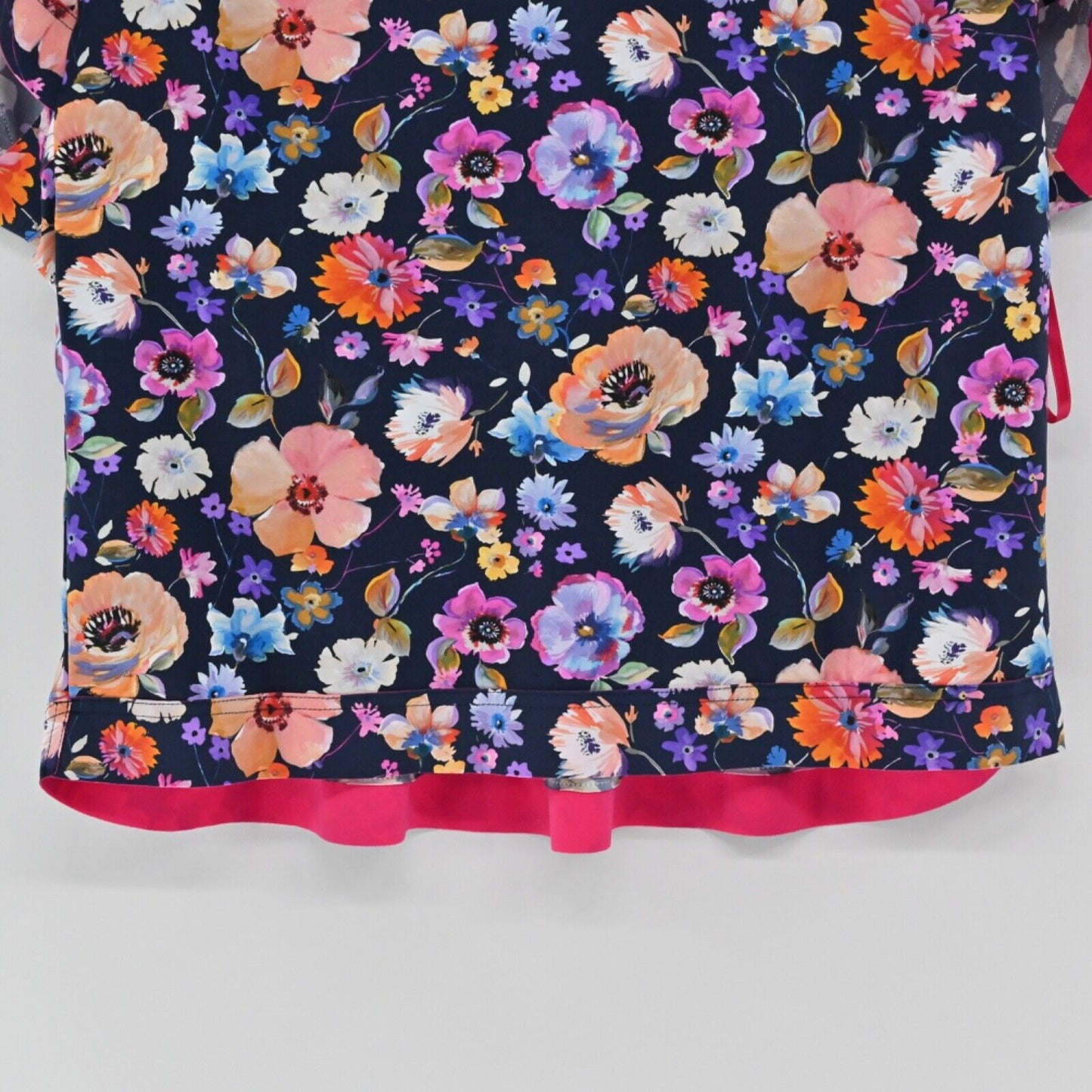 CHIARA BONI Top Womens Size M Navy Blue Floral Dolman Short Sleeve Preppy Boho