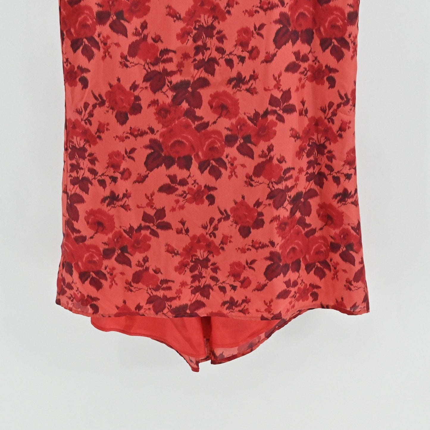 Vtg Y2k Silk Floral Maxi Skirt 8 Red Romantic Feminie Rose Lined Deadstock USA