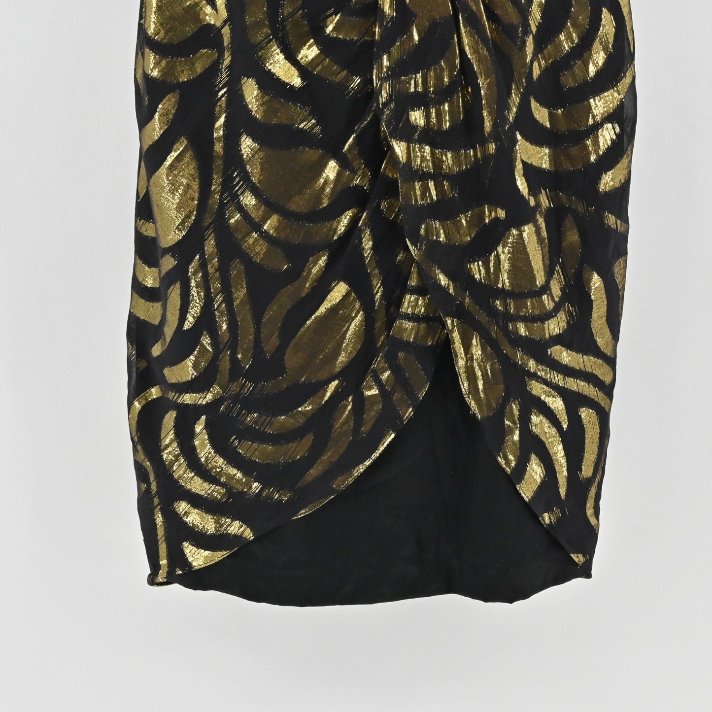 Vtg Y2k Aidan Mattox Silk Metallic Dress Size 2 Gold Black Print Mini Sleeveless