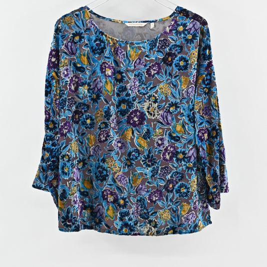 SOFT SURROUNDINGS Eliana Velvet Top Womens Size S Blue Floral Bateau Neck Blouse