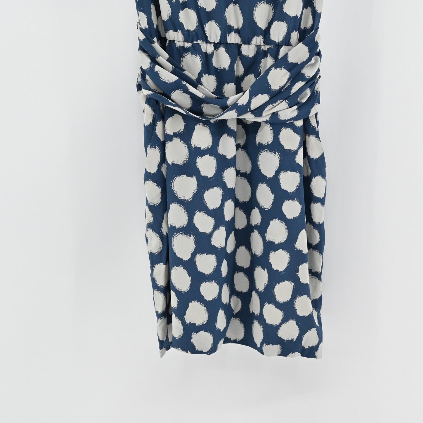 THEORY Womens Ruchia Silk Dress Size 6 Ikat Dot Sleeveless Blue Cream Stretch