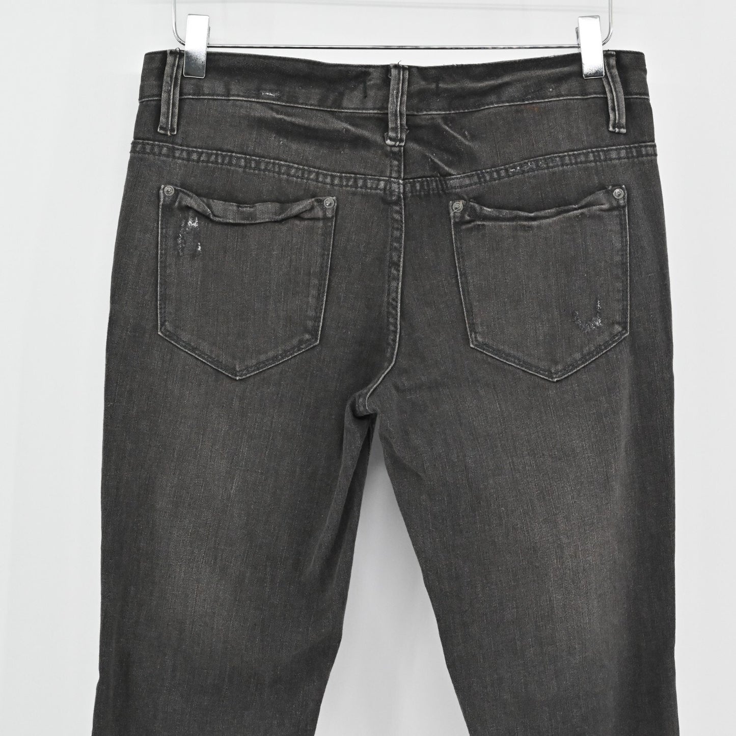 FREE PEOPLE Jeans Womens Sz 28 Coal Miners Washed Black Distressed Boho Festival