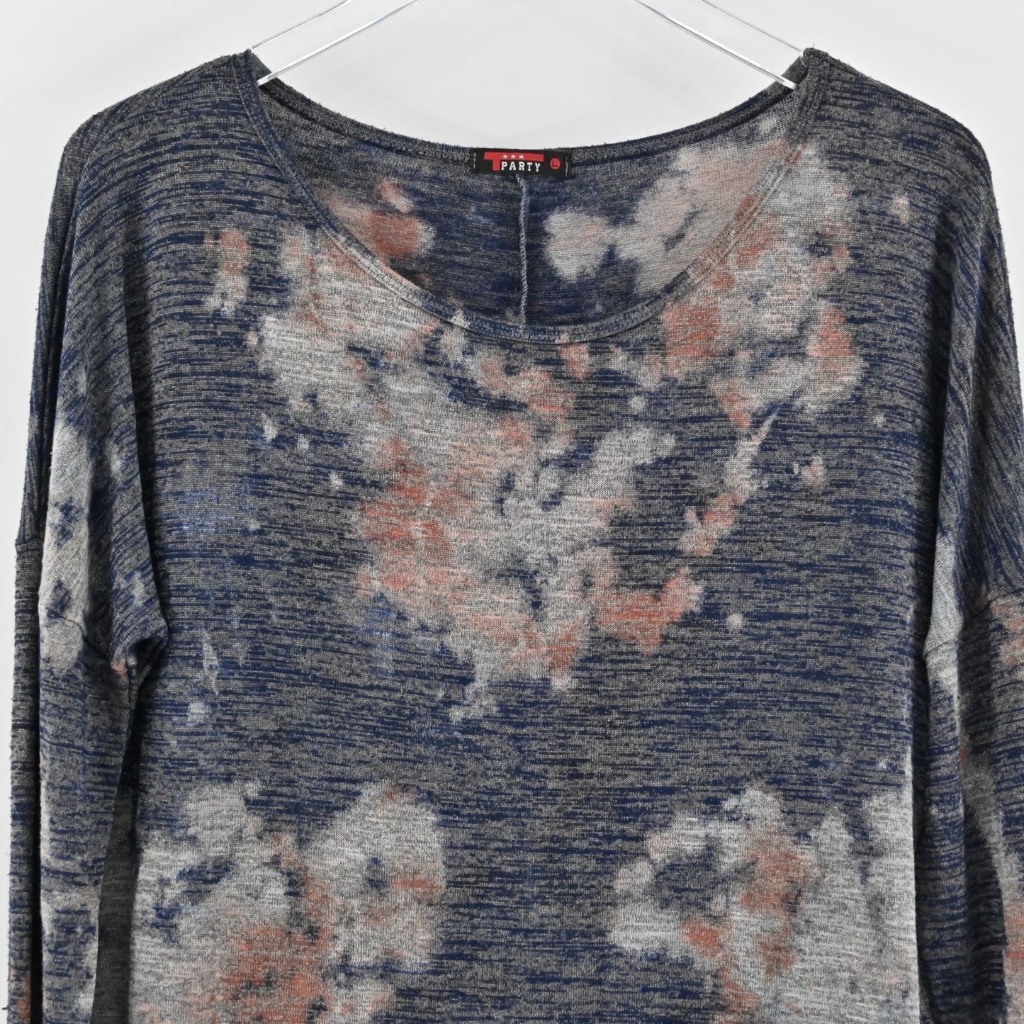 Vtg Y2k T Party Womens Burnout Top Size L Tie Dye Spacedye Long Sleeve Lounge