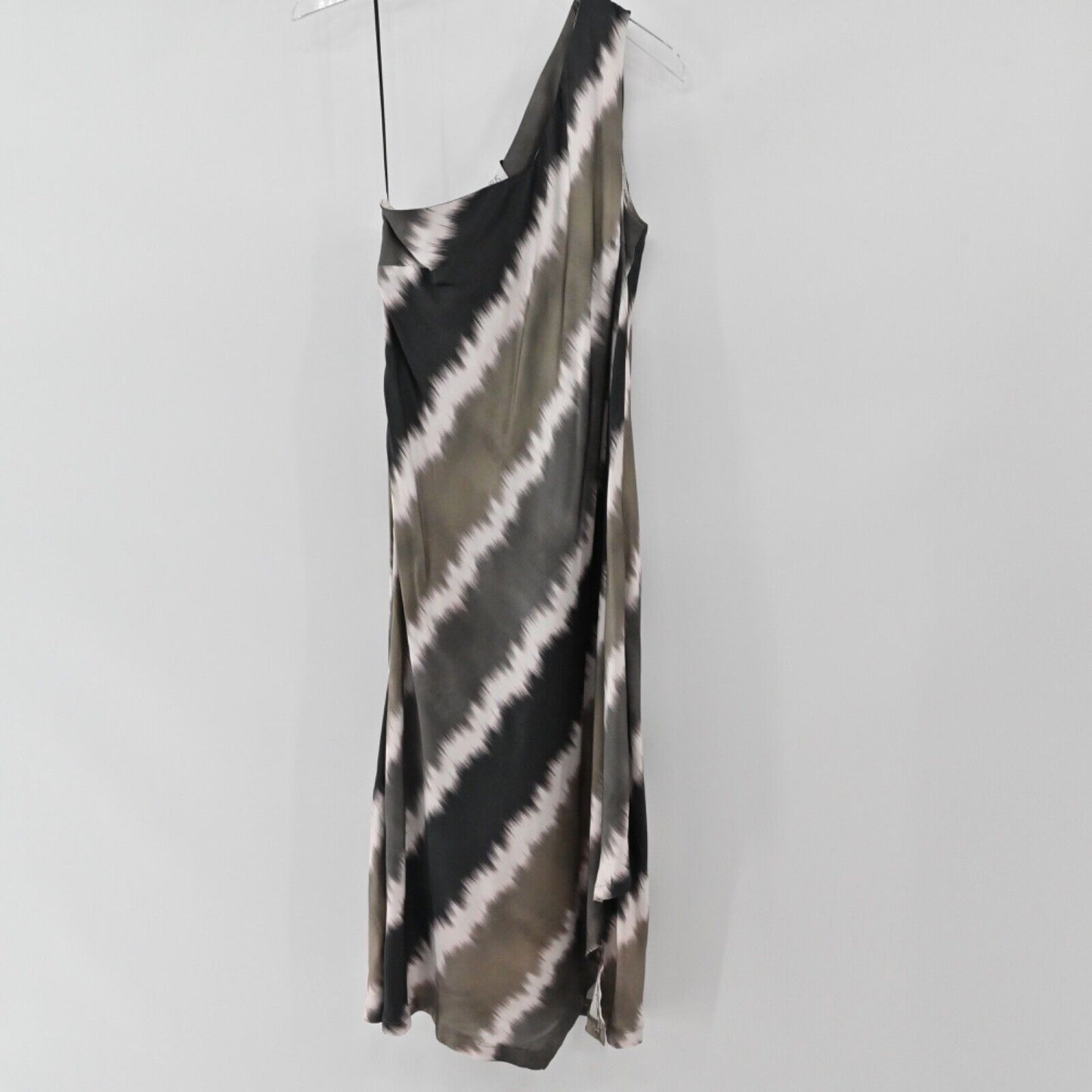 LOTUS EATERS Dress Womens Sz M Brown Gray Tie Dye Stripe One Shoulder Midi Boho