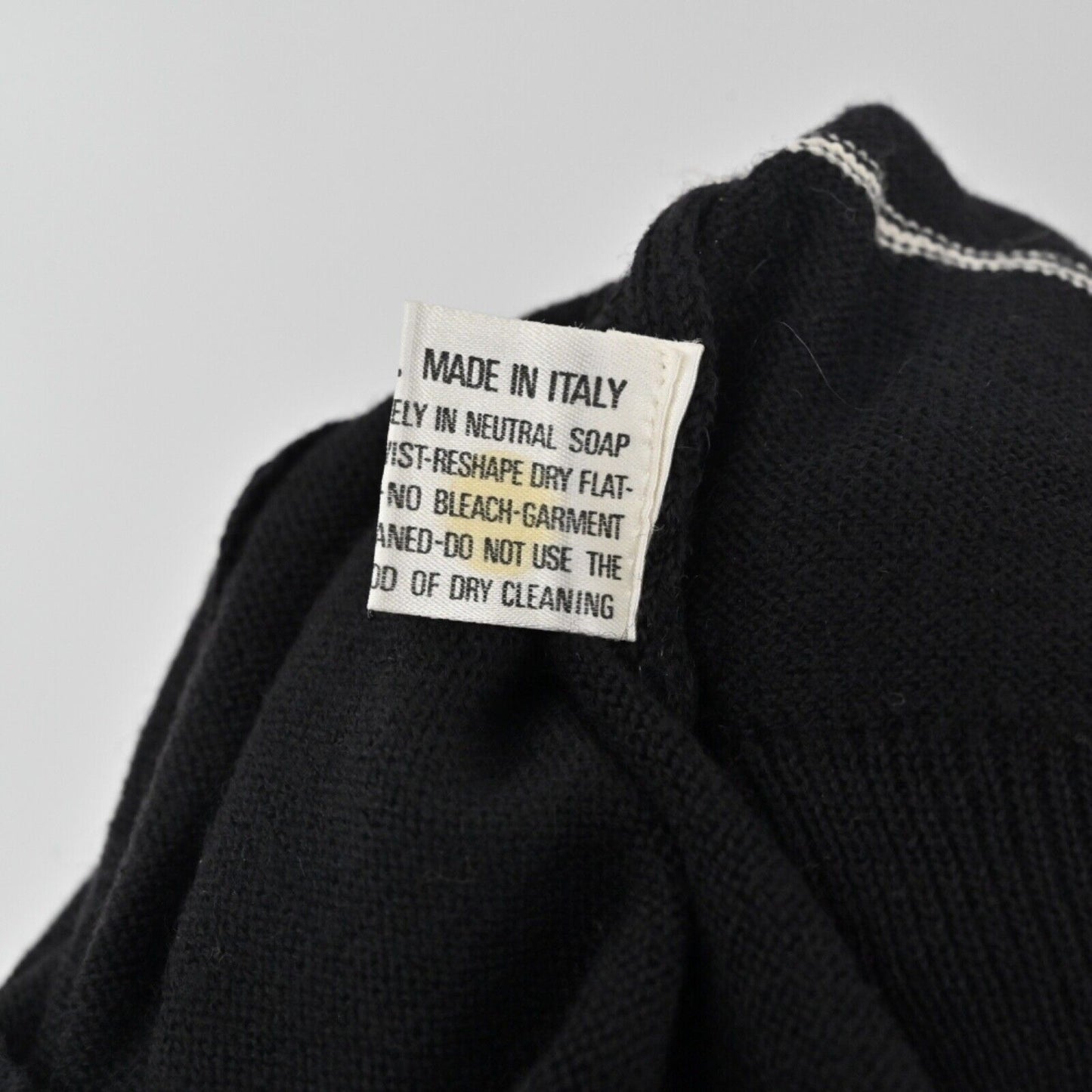 Vtg DUNHILL Sweater Womens Sz L Black White Stripe Logo VNeck Wool Academia 70s
