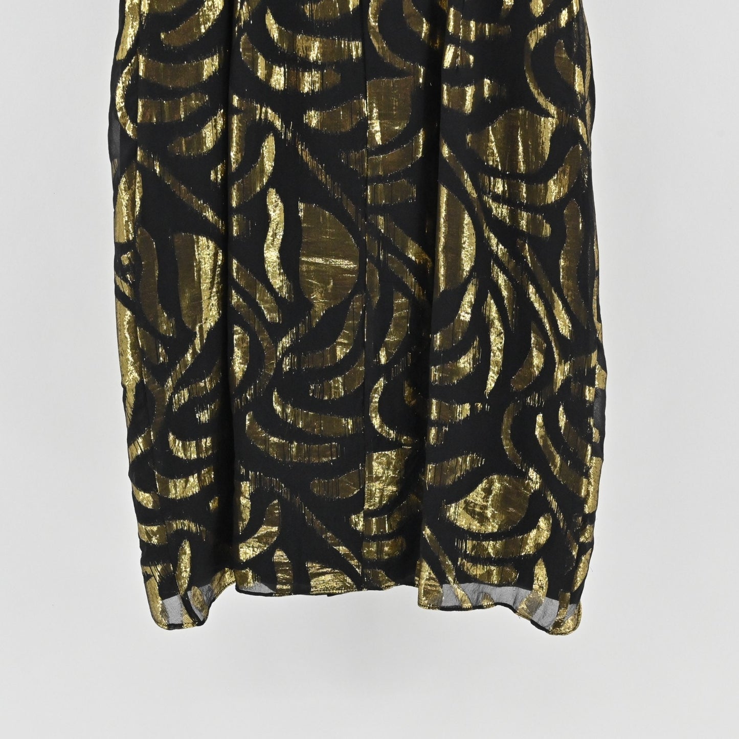Vtg Y2k Aidan Mattox Silk Metallic Dress Size 2 Gold Black Print Mini Sleeveless