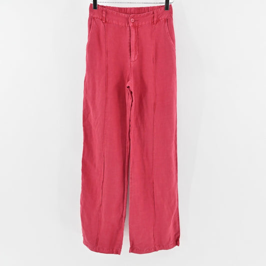 YOUNG FABULOUS BROKE Pants Womens Size XS YFB Red Linen Blend Wide Leg Lagenlook