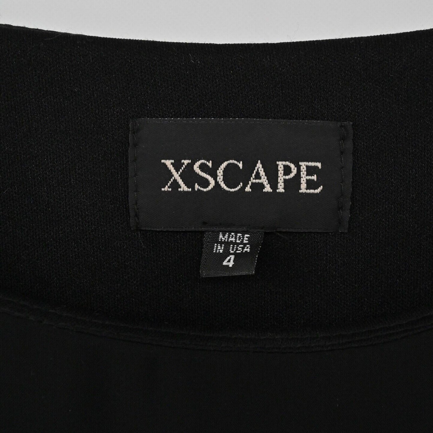 XSCAPE Dress Women Sz 4 Black Lace Trim Chiffon Cold Shoulder Shawl Style Sheath