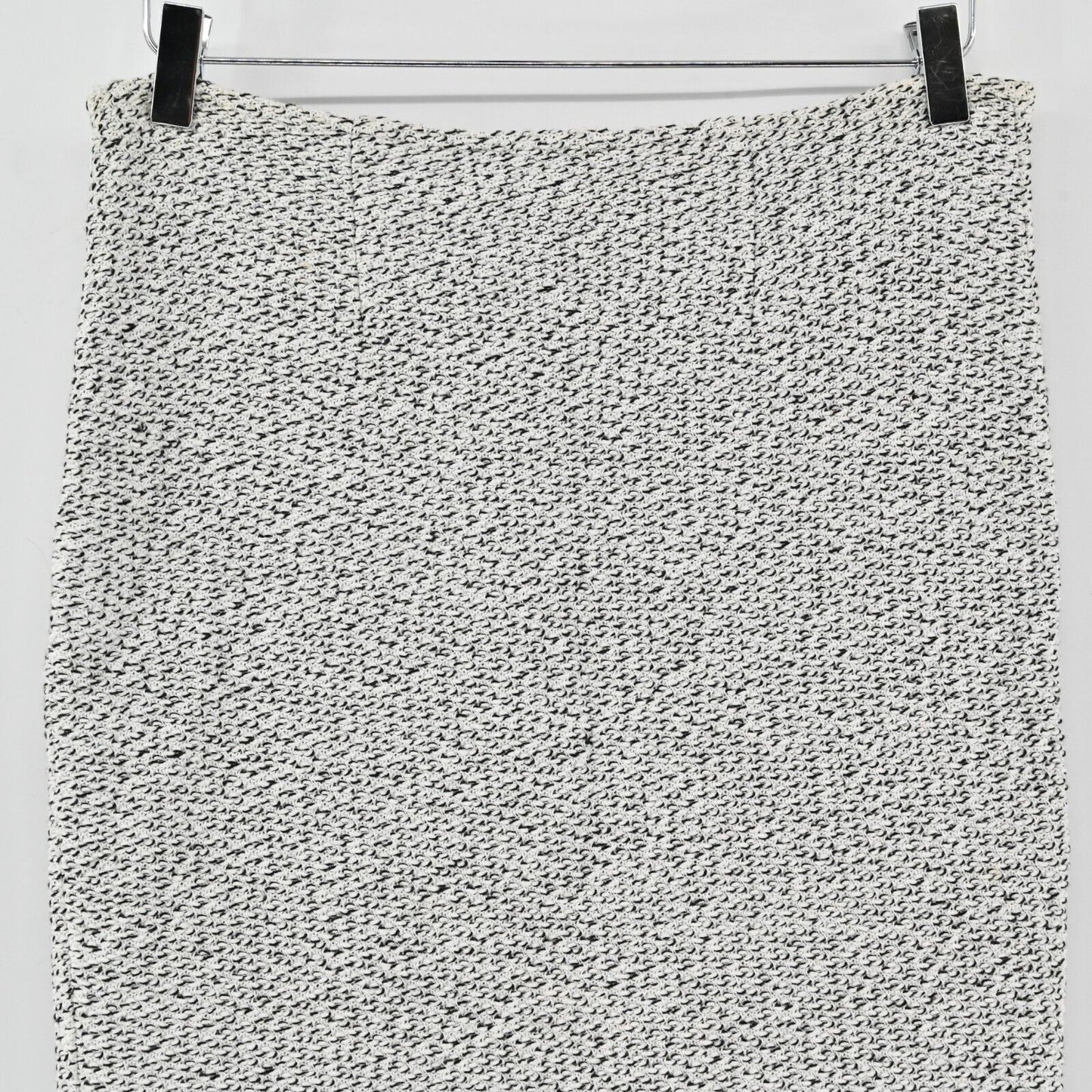 ST JOHN Skirt Sz 8 Wool White Black Contrast Trim Speckled Knit Pencil Capsule