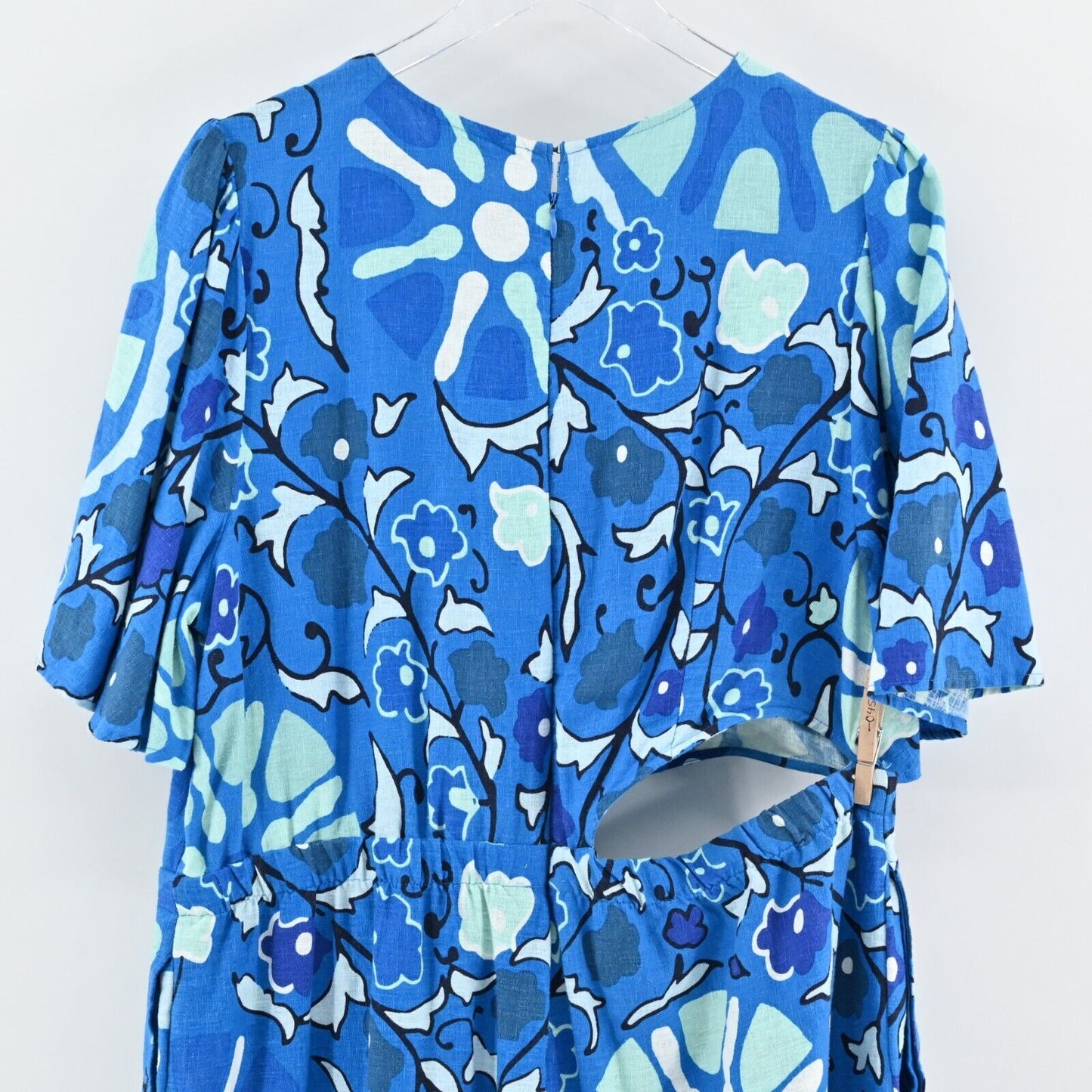RHODE Jumpsuit Womens Size XXL Target Zinnia Blue Print Bell Sleeve Cut Out