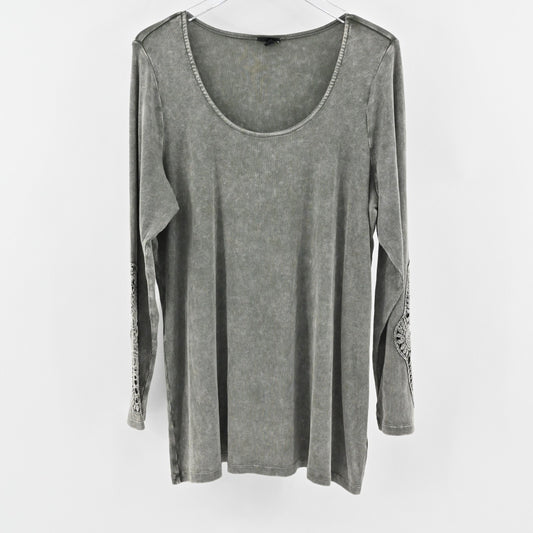 TORRID Top Womens Size 3X Rib Scoop Neck Crochet Long Sleeve in Deep Depths Boho