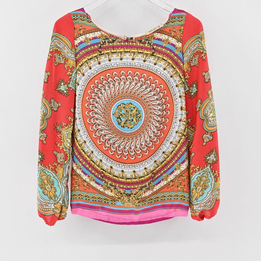 ARDEN B Top Womens Size XS Multicolor Mandala Print Long Sleeve Blouse Keyhole