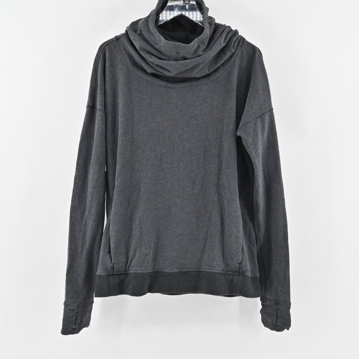 LULULEMON Womens Stress Less Sweatshirt Size 12 Funnel Neck Hoodie Dark Gray