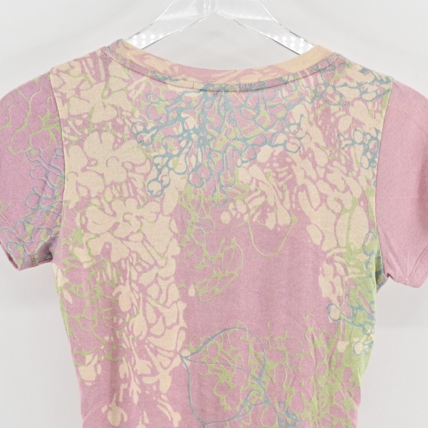 Pashma Womens Silk Cashmere Top Size S Pink Floral Scoop Neck Tee Y2k Boho India
