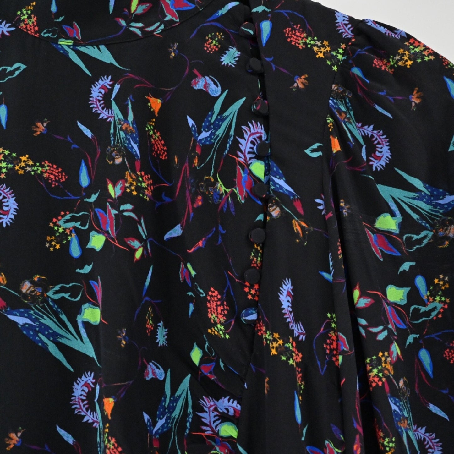 TANYA TAYLOR Dress Size 0 Clarisse Mini Black Floral Silk High Neck Long Sleeve