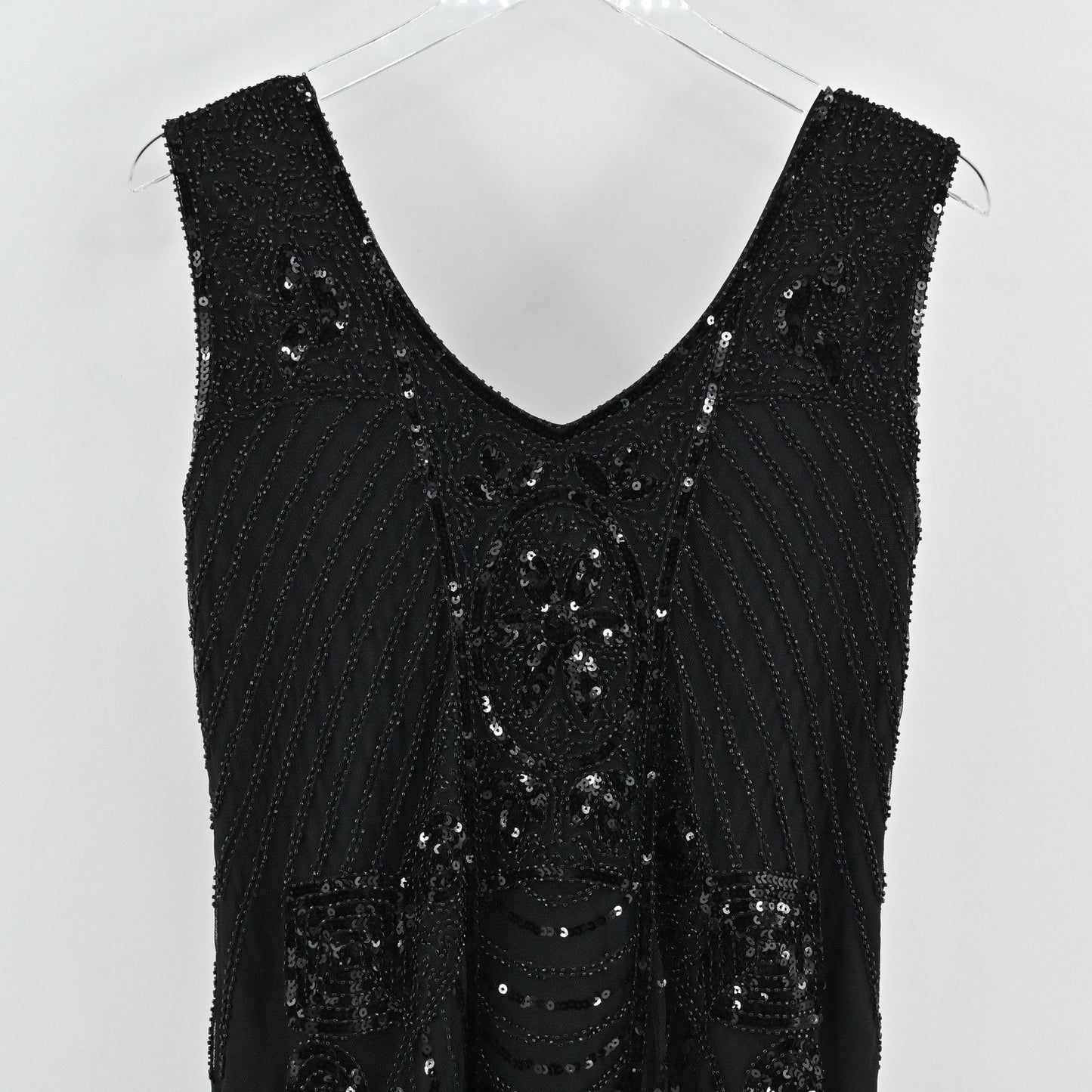PrettyGuide Sequin Fringe Cocktail Midi Dress Size L Gatsby Glam Flapper Black