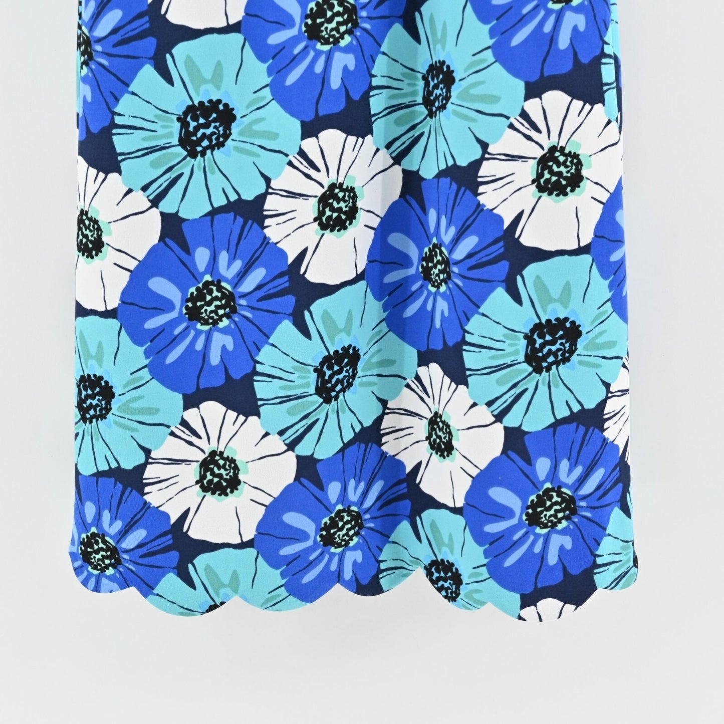 PAPPAGALLO Blue Floral Dress Size 2 Retro Scalloped Hem Sheath Mini Preppy