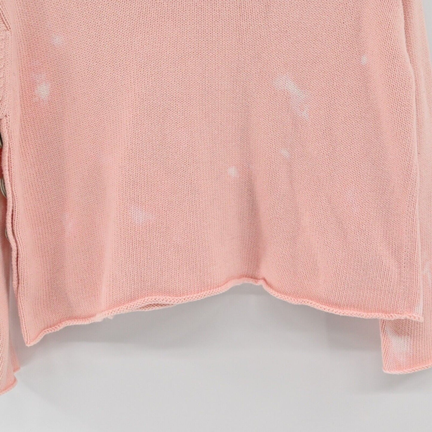 J JILL Sweater Womens Sz XSP Pink Bleach Splatter 100% Cotton VNeck Side Button