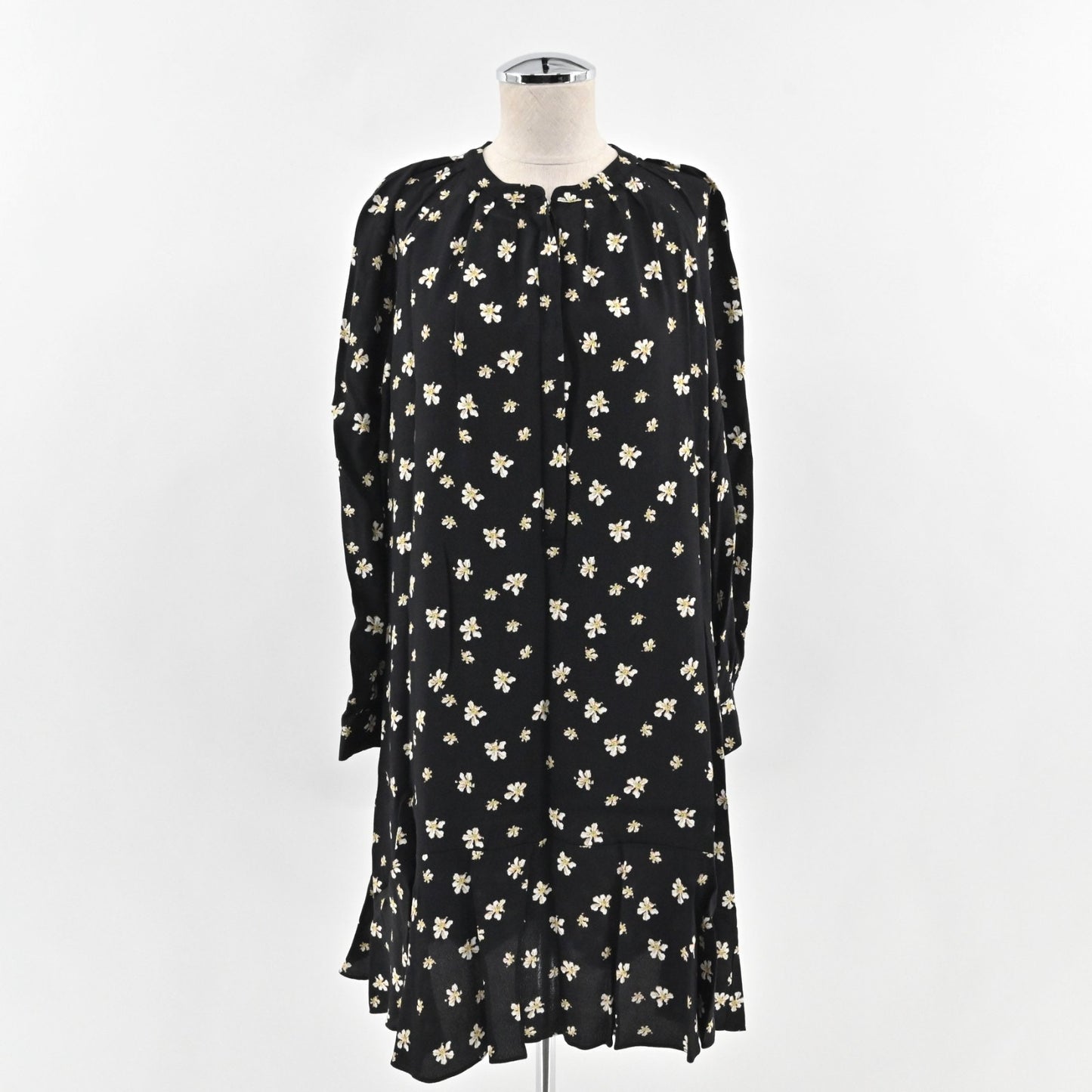 WHISTLES Edelweiss Dress Size 10 Floral Black Ruffle Mini Feminine Romantic