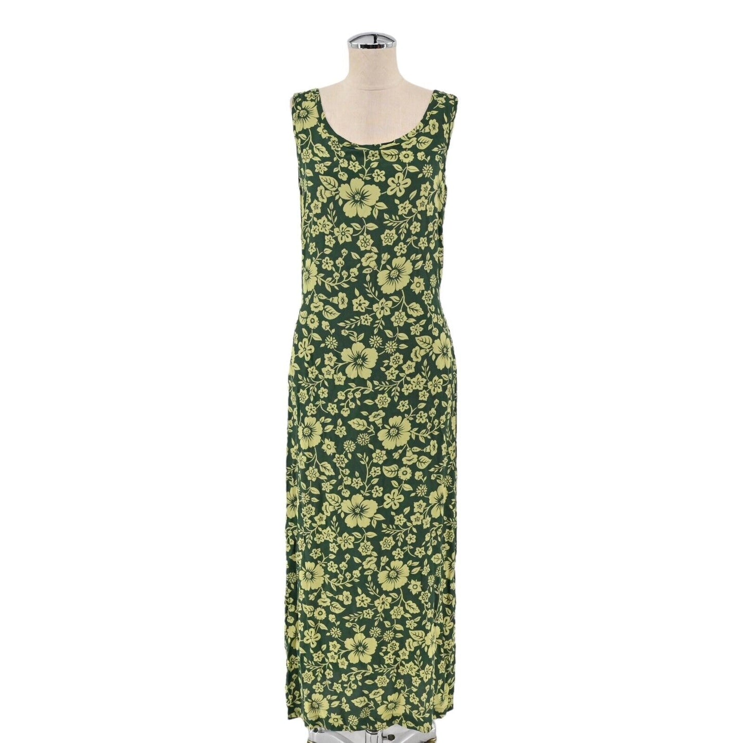 Vtg OLD NAVY Dress Womens Size 8 Green Tropical Floral Print Sleeveless Maxi