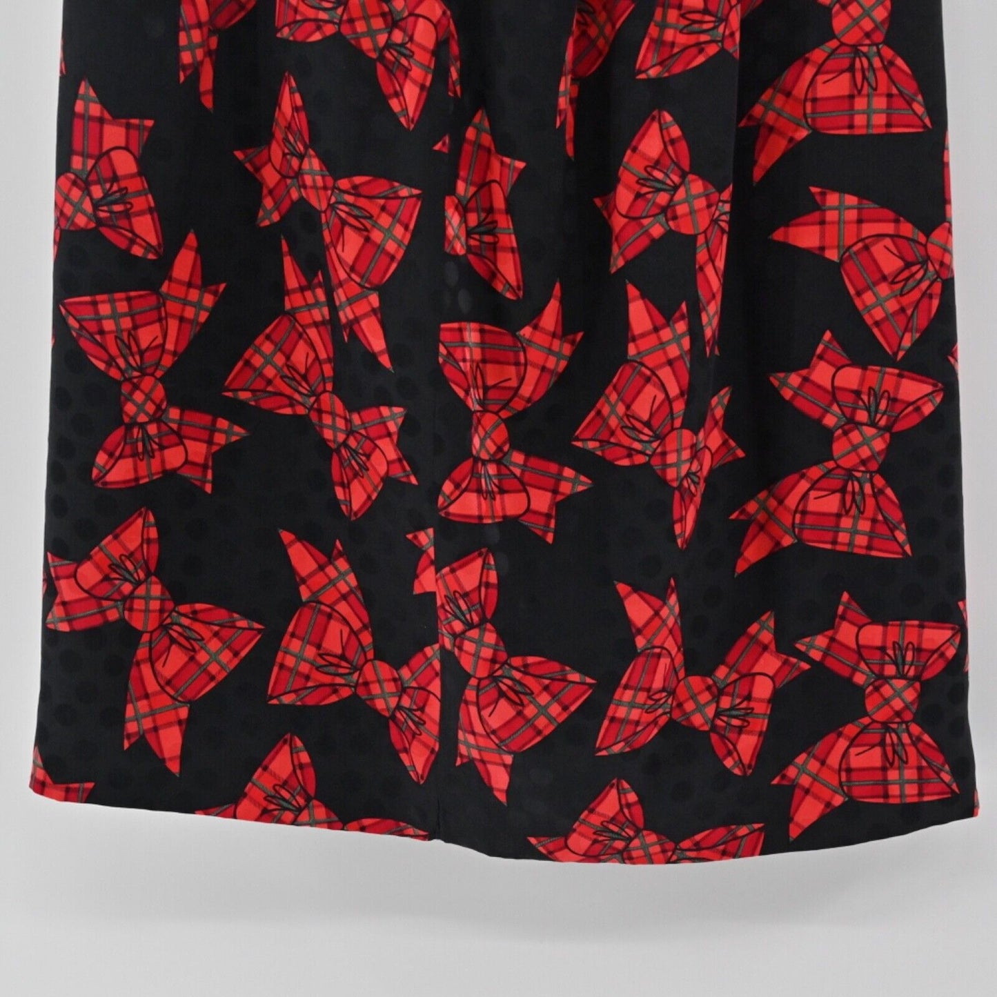 Vtg Skirt Womens Sz 10 Black Red Plaid Bows Silk Pleated Christmas Holiday 80s