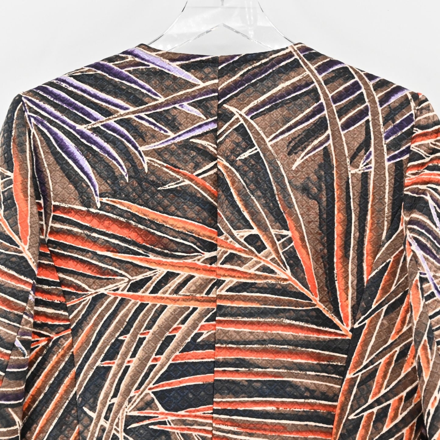 Vtg ELLEN TRACY LINDA ALLARD Womens Silk Jacket Size 10 Leaf Print Collarless