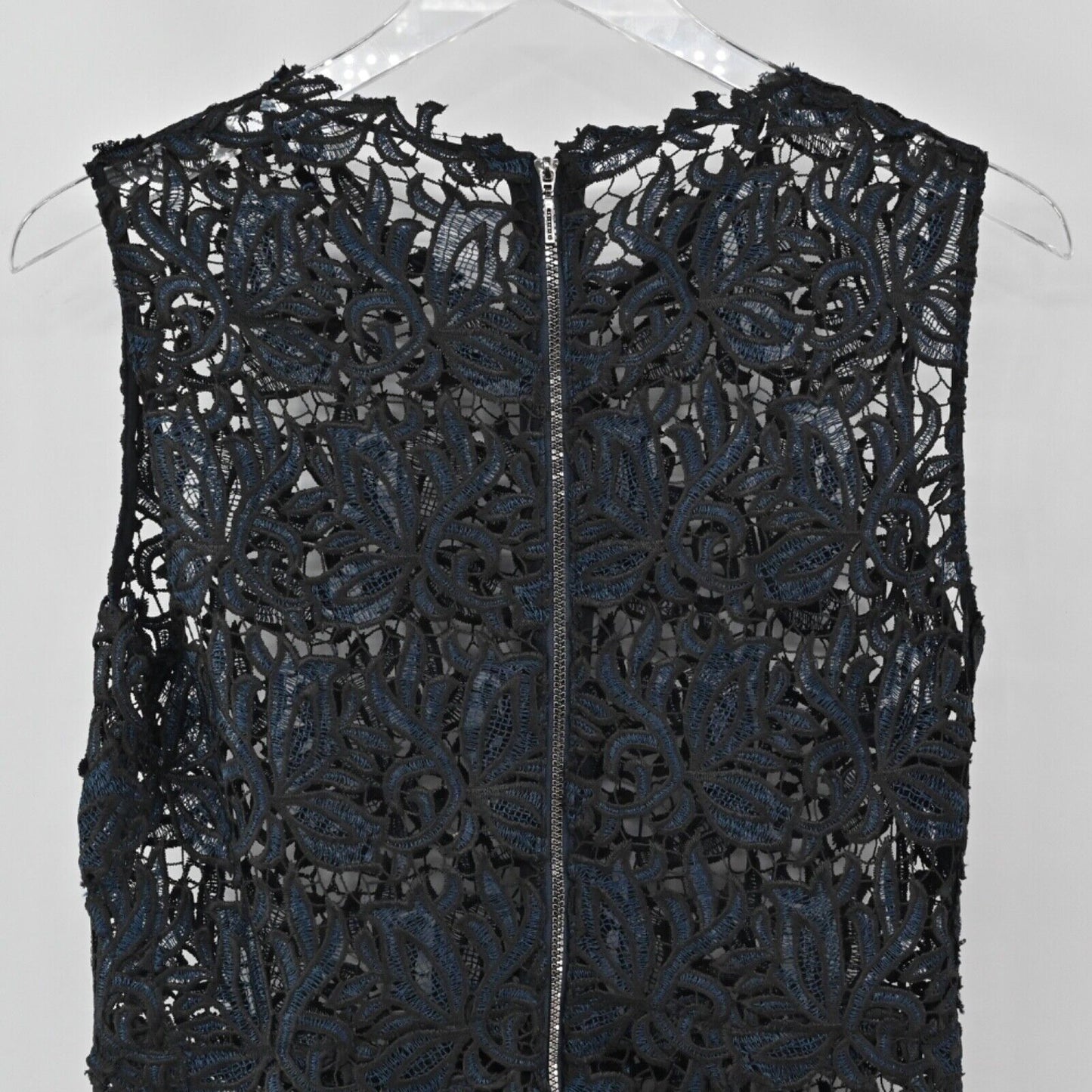 ELIE TAHARI Dress Womens Size 6 Black Blue Sheer Crochet Lace Sleeveless Sheath