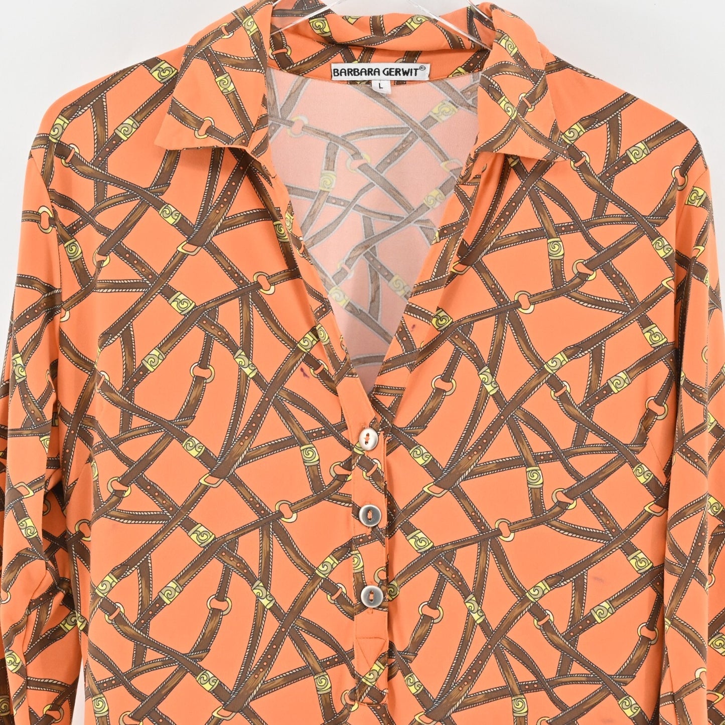 BARBARA GERWIT Bridle Dress Size L Orange Brown Belt Western Equestrian Shift