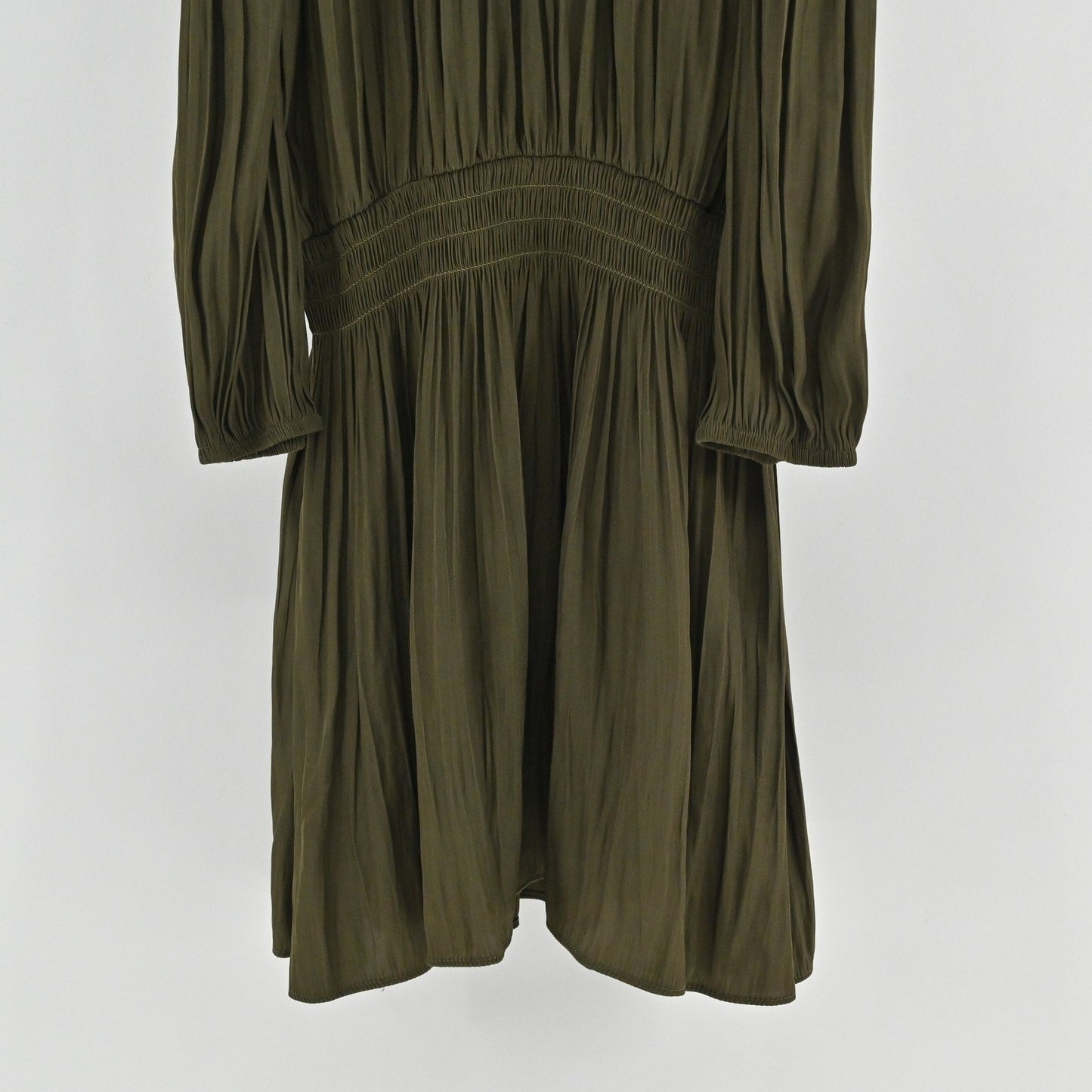 Ramy Brook Lauren Cold Shoulder Dress XXS Olive Green Pleated Earthy Ethereal