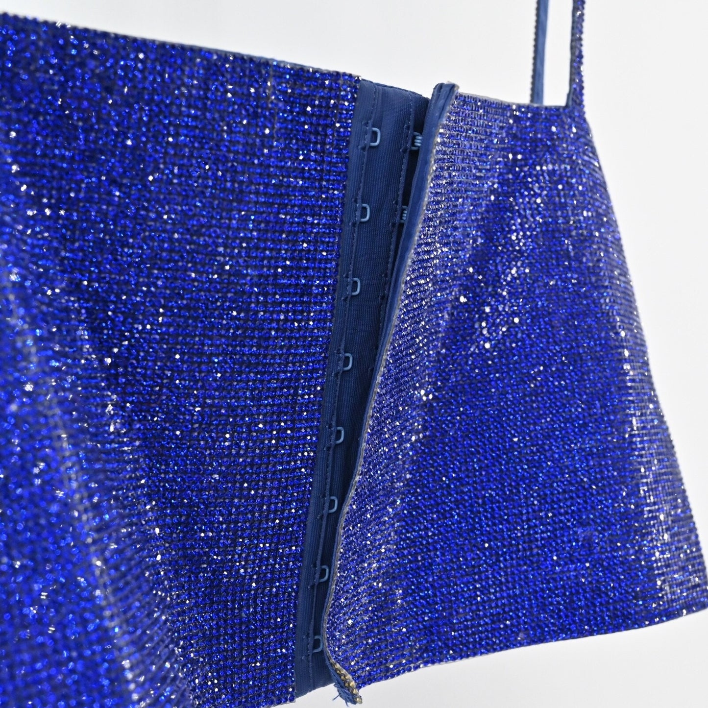 12TH TRIBE Womens Rhinestone Top Sz S Blue Square Neck Spaghetti Strap Crop Glam