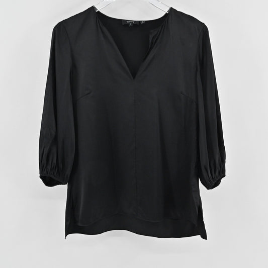 Theory Womens Stretch Satin Volume Sleeve Top Size S Black Silk Minimalist Glam