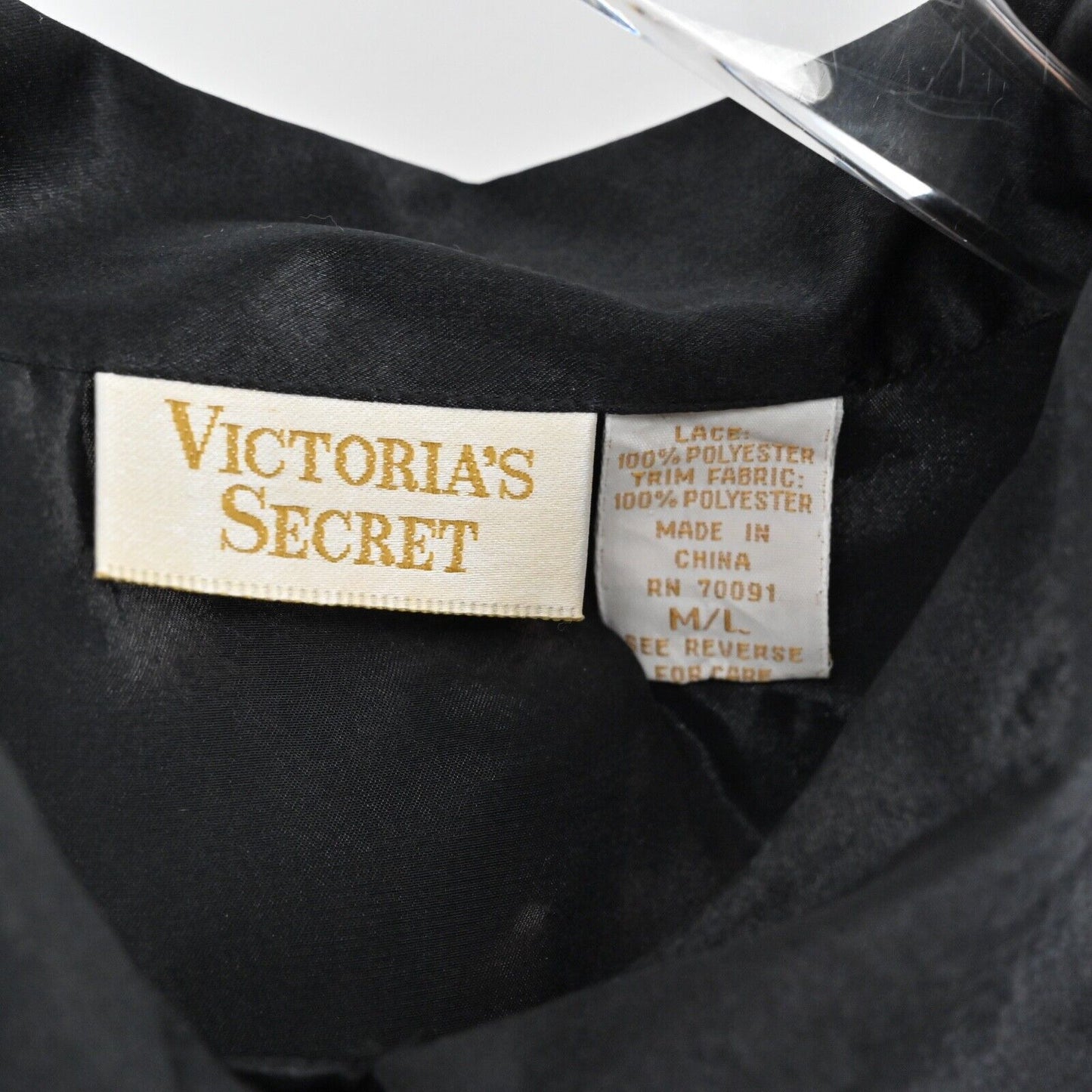 Vtg VICTORIAS SECRET Gold Label Dress Size M/L Black Satin Sheer Floral Lace 80s