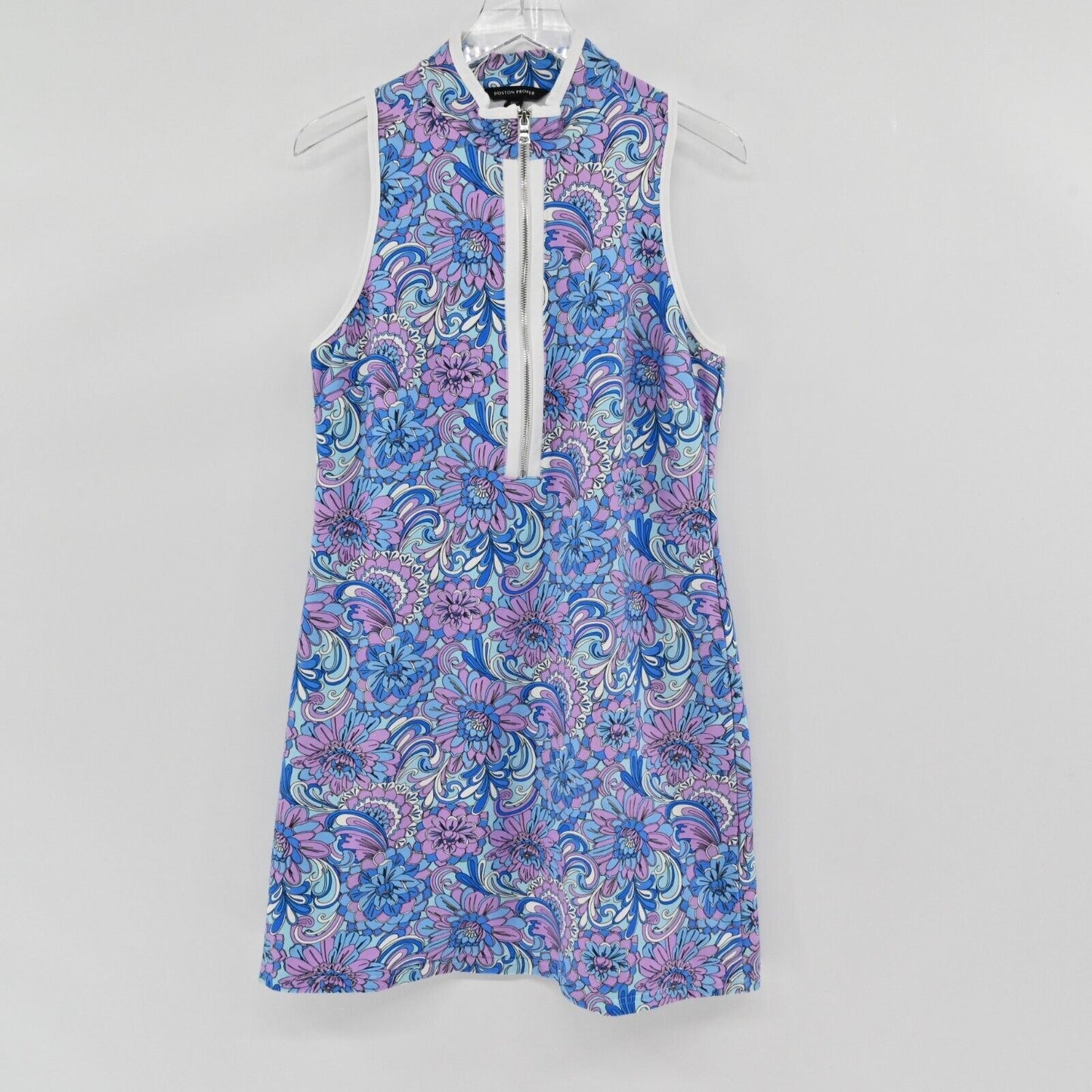 BOSTON PROPER Dress Womens Size L Abstract Floral Print Sleeveless Chic Zip
