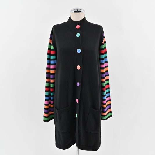 BOB MACKIE Cardigan Sweater Womens Size L Wearable Art Multicolor Stripe Knit
