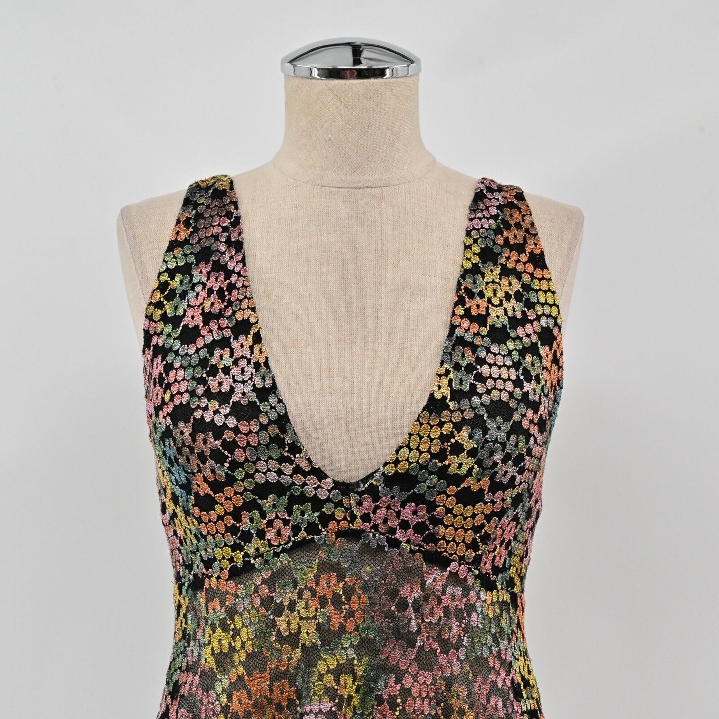 FREE PEOPLE Dress Womens Sz S Intimately Forget Me Not Metallic Floral Mesh Lace