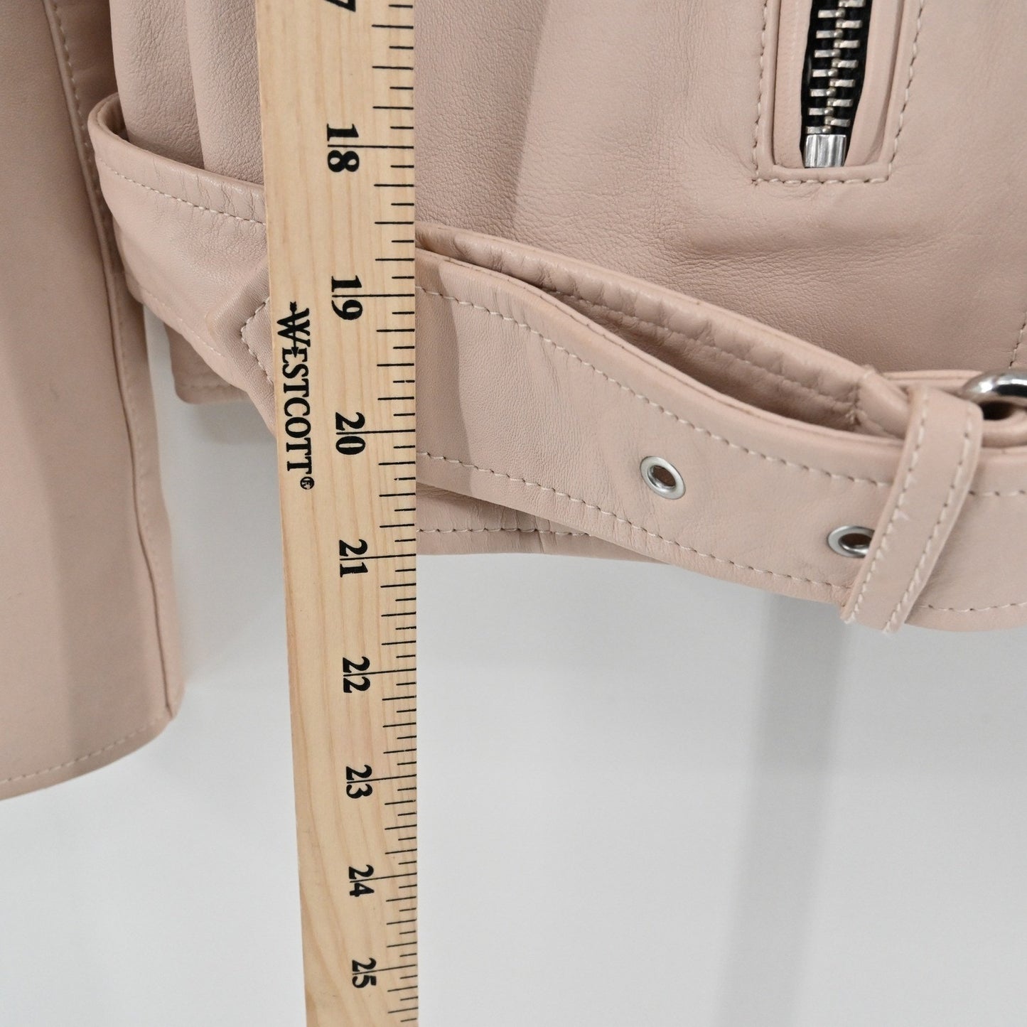 AllSaints Balfern Leather Biker Jacket Size 4 Beige Pink Lamb Rocker Edgy Moto