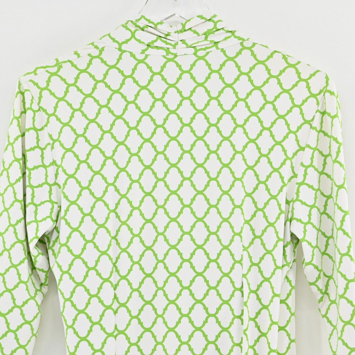 J MCLAUGHLIN Dress Size M Catalina Cloth Green White Faux Wrap Trellis Print