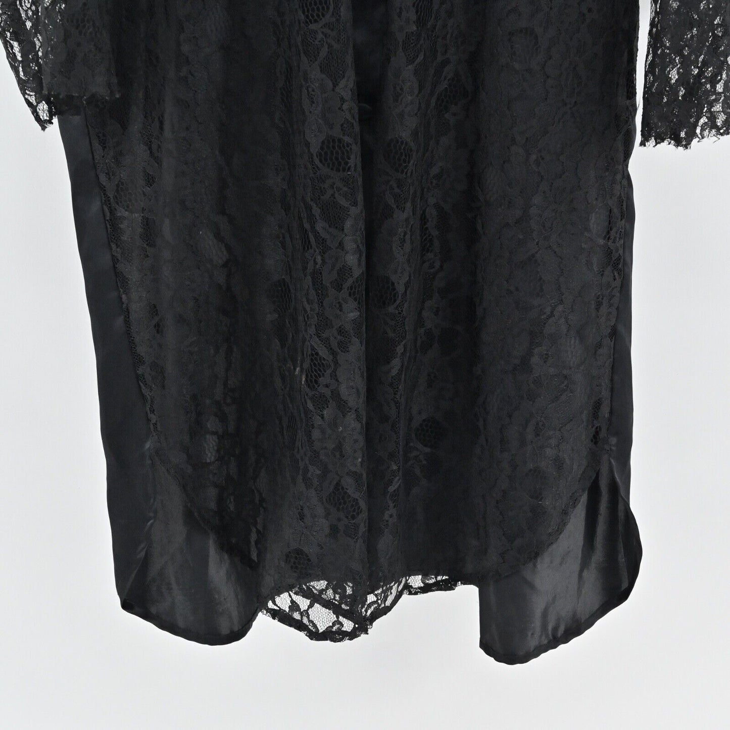 Vtg VICTORIAS SECRET Gold Label Dress Size M/L Black Satin Sheer Floral Lace 80s