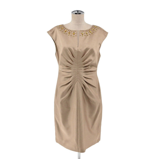 JESSICA HOWARD Dress Womens Sz 10 Champagne Pleated Rhinestone Sleeveless Sheath