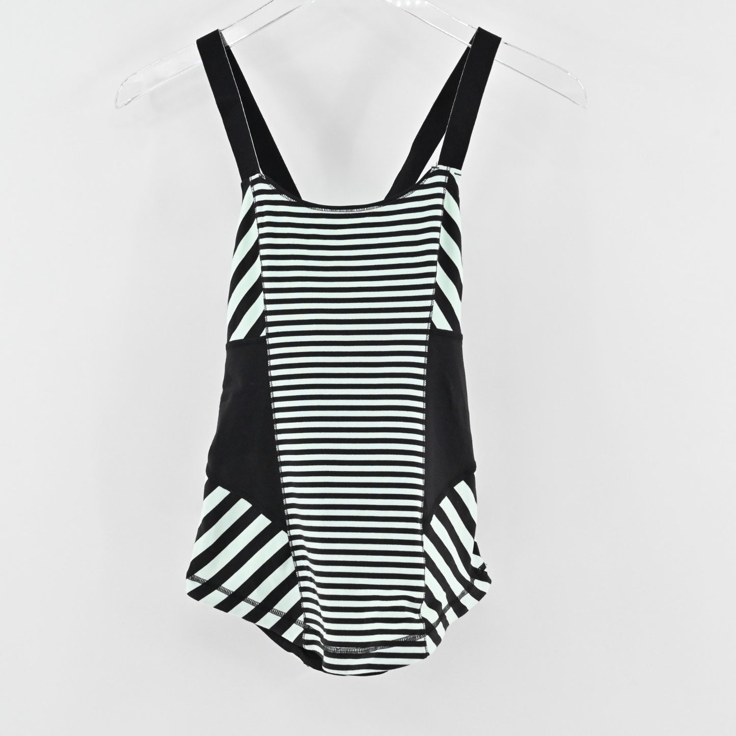 Lululemon Womens Work It Out Tank Top Size 4 Black Mint Green Stripe Logo Active