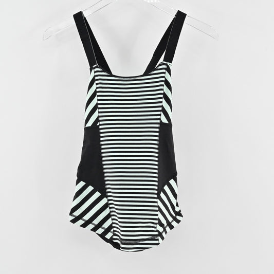 Lululemon Womens Work It Out Tank Top Size 4 Black Mint Green Stripe Logo Active