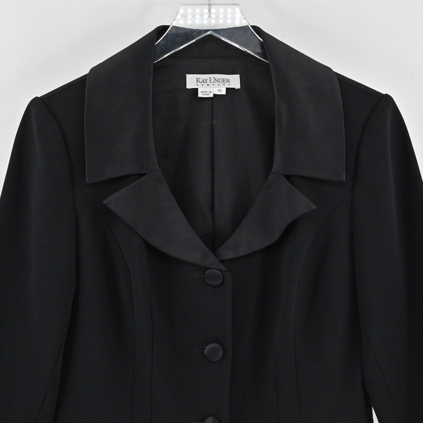 Vtg 90s Kay Unger Womens Embellished Jewel Silk Blazer Sz 10 Black Career Formal