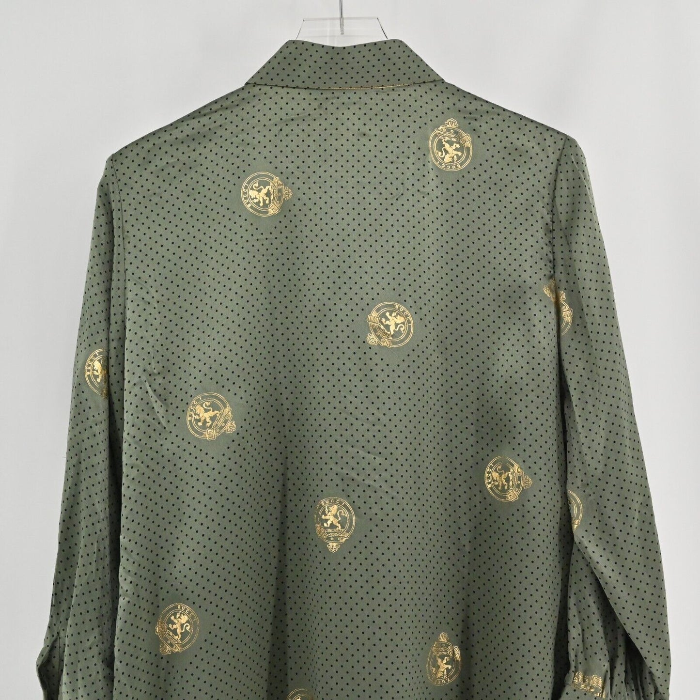 Vtg DONNA MIZAR Top Womens Sz US 12 Silk Long Sleeve Button Lion Motif Italy 80s