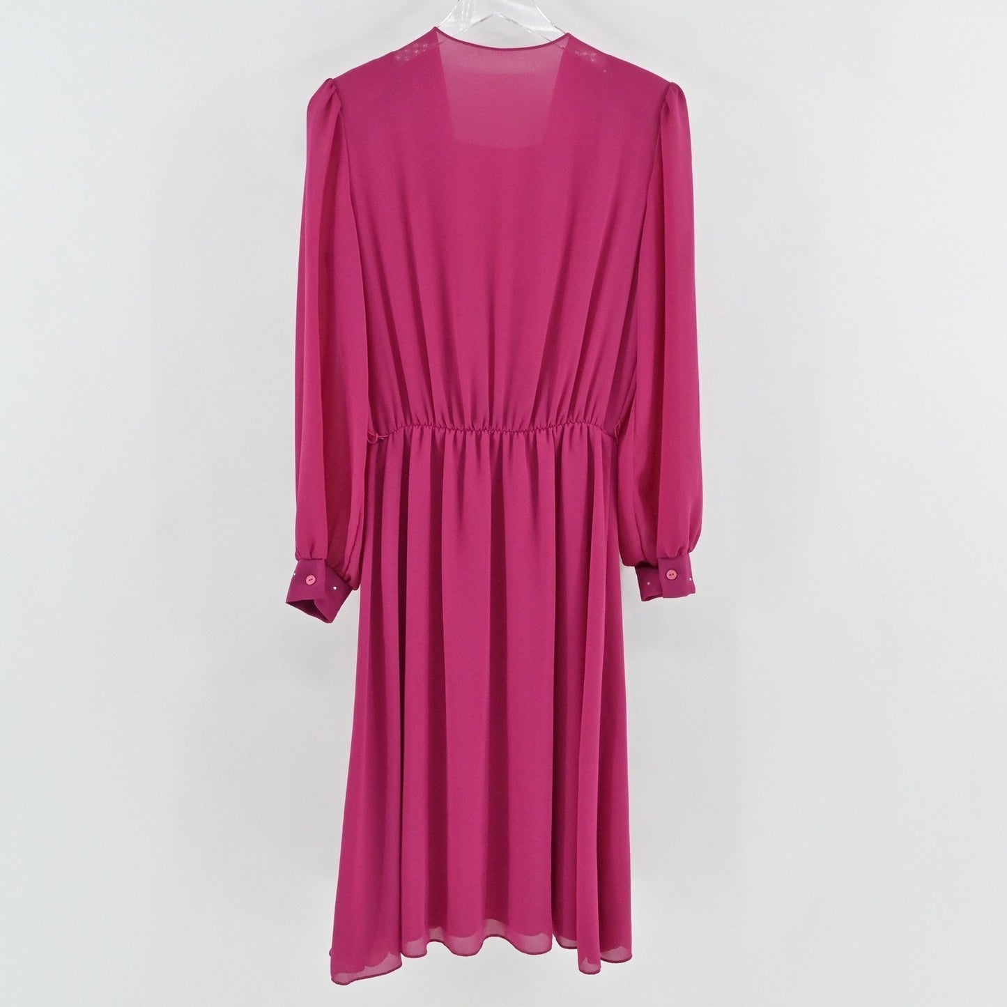 Vintage 70s 80s Blouson Evening Midi Dress Sz 10 Pink Beaded Sequin Puff Sleeve