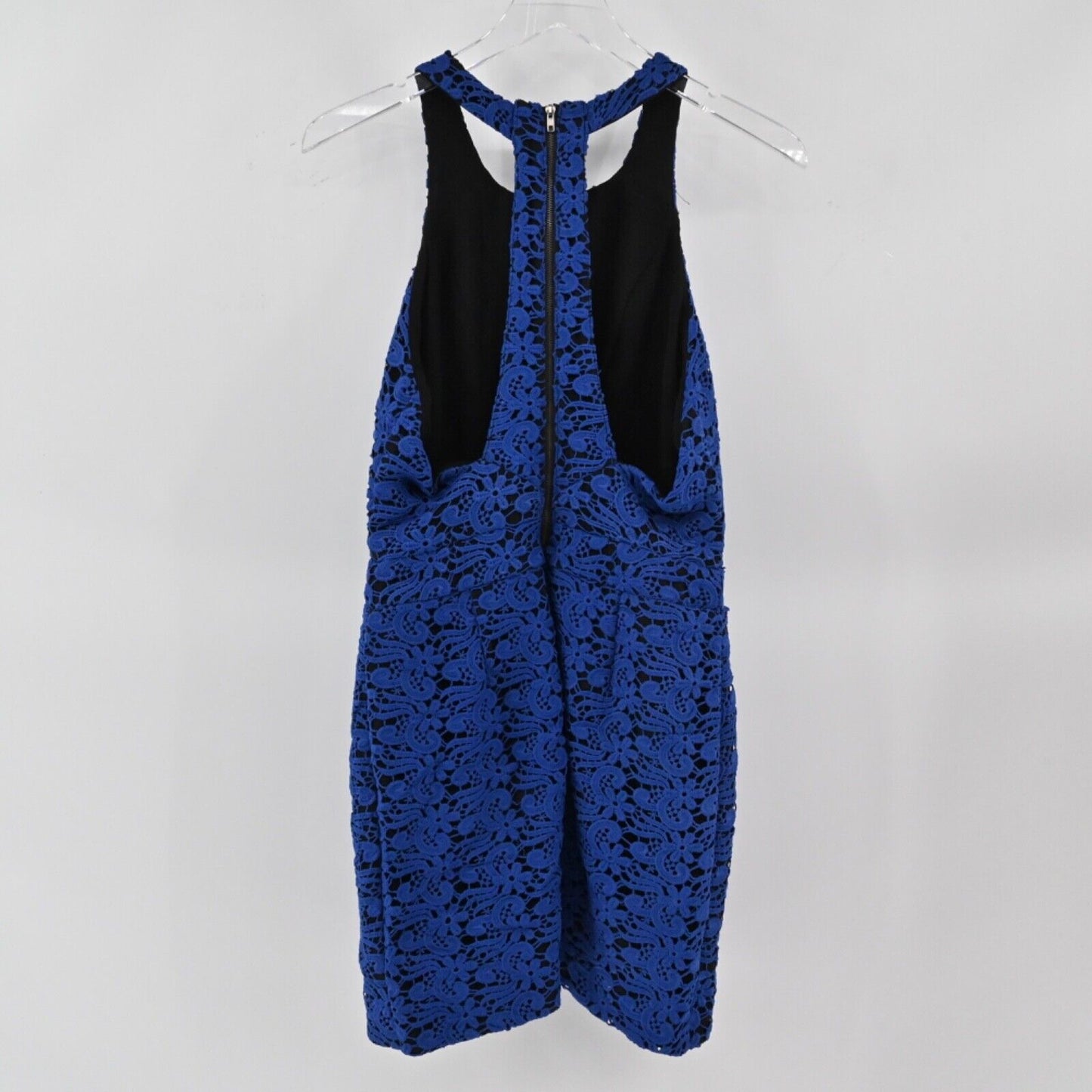 LINE DOT Dress Womens Size M Blue Black Floral Crochet Lace Halter Mini Sheath
