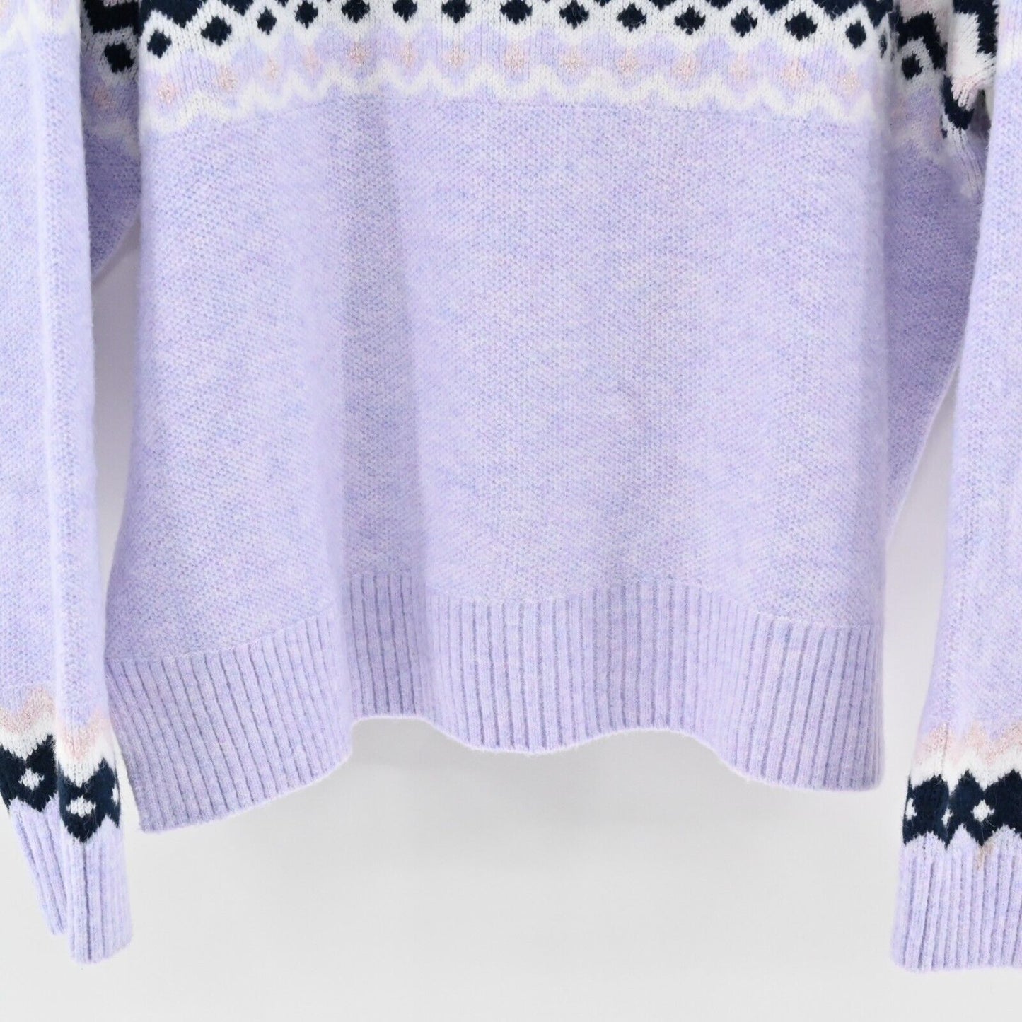 525 AMERICA Sweater Womens Size XL Lurex Fair Isle Soft Knit Lavender Ski Lodge