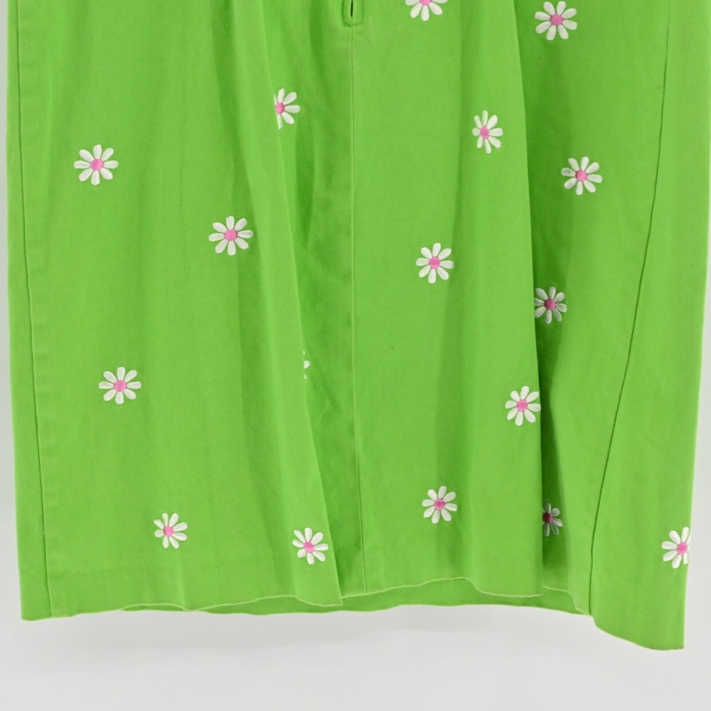 Vtg SAG HARBOR Green Embroidered Dress Size 10P Daisy Cotton Vibrant Bright Boho