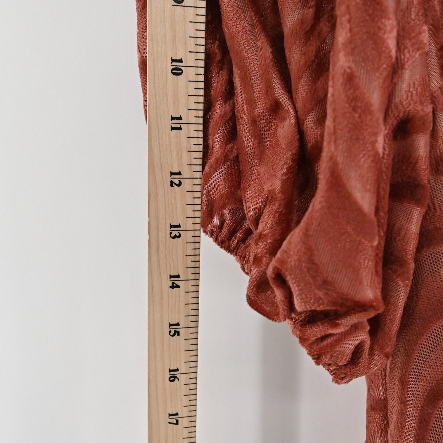 MOON RIVER Velvet Babydoll Dress Size M Peasant Boho Puff Sleeves Rust Retro 70s