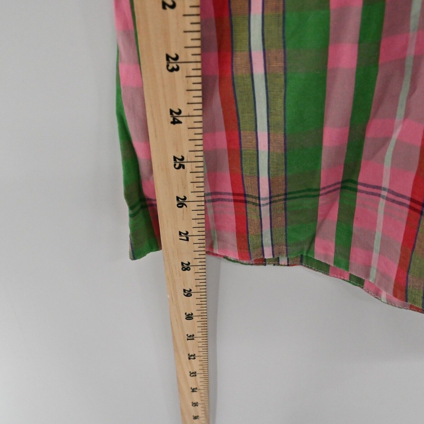 J CREW Skirt Sz 00 Pink Green Plaid Organic Cotton Blend Button Front Midi Retro