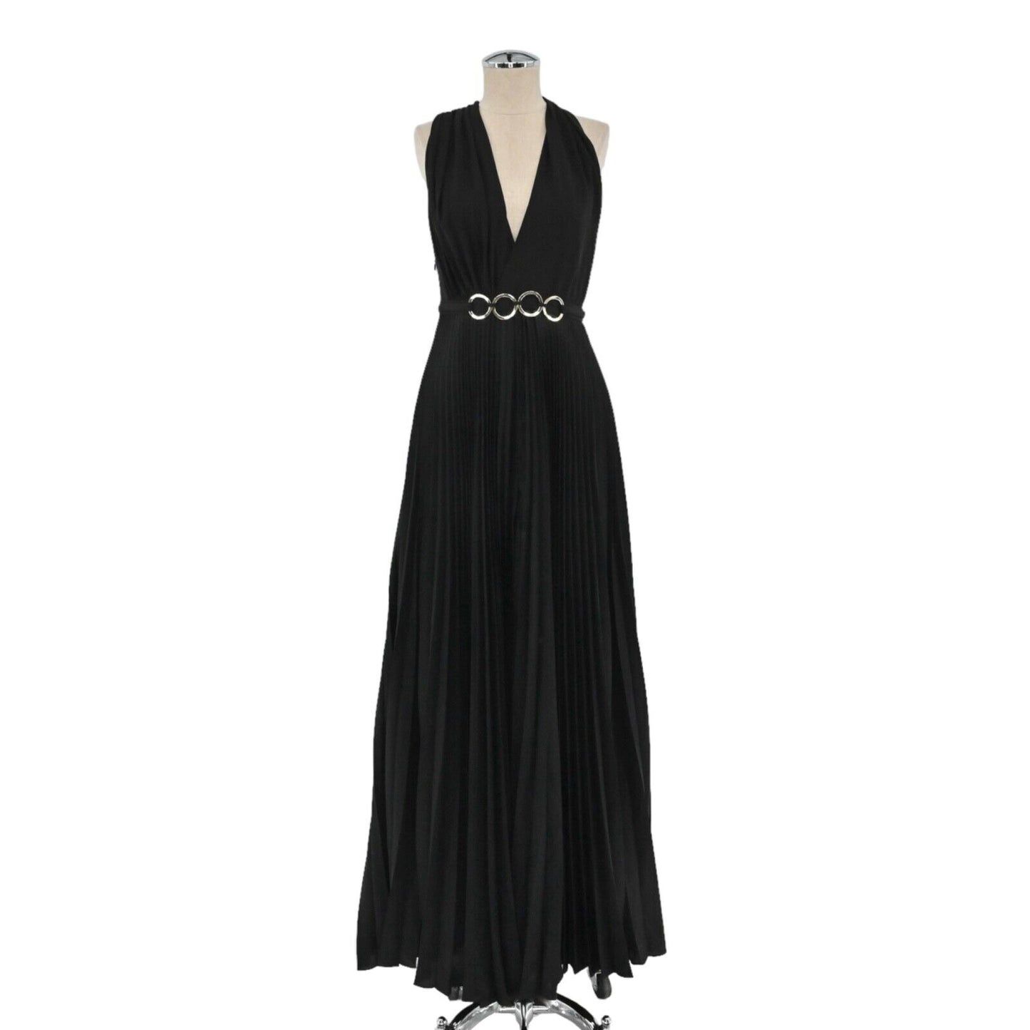 HALSTON HERITAGE Dress Womens Sz 2 Evening Gown Black Pleated Halter Retro NEW